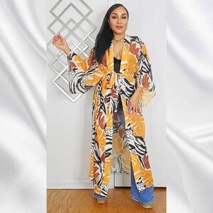 Women's Multicolor Patterned Long Kimono
